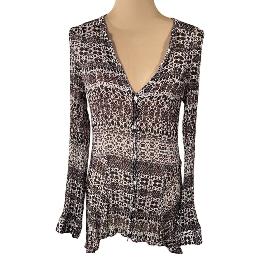 Sanctuary Blouse Top Sheer Red Black Size M Medium V-Neck
